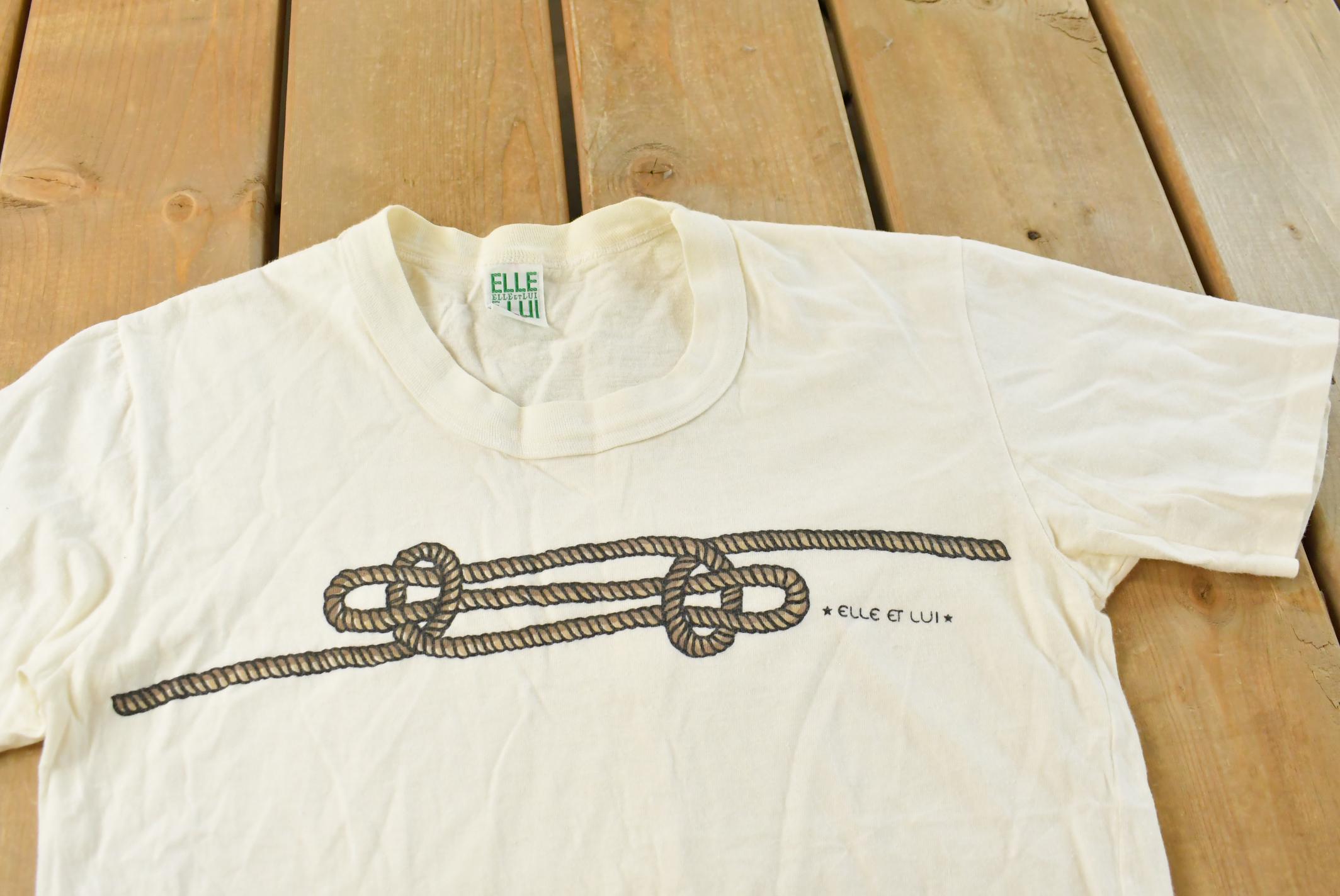 Vintage 1980s Elle et Lui Nautical Ropes Graphic T Shirt Womens