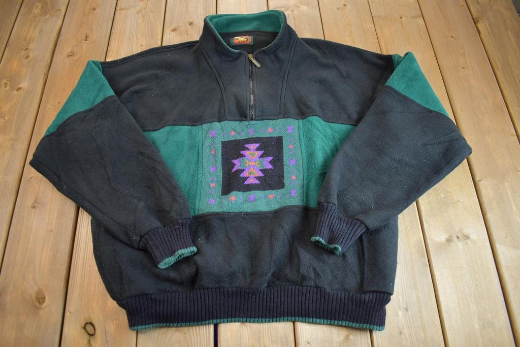 Vintage 1990s Aztec Pattern Quater Zip Fleece Sweater - XL