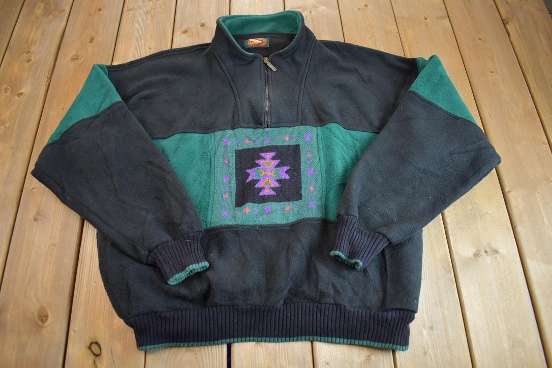 Vintage 1990s Aztec Pattern Quater Zip Fleece Sweater - XL