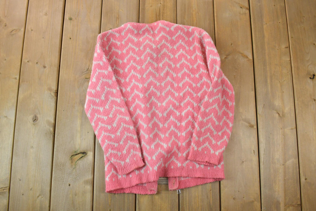 Vintage 1990s Pink Knit Crewneck Button Up Sweater