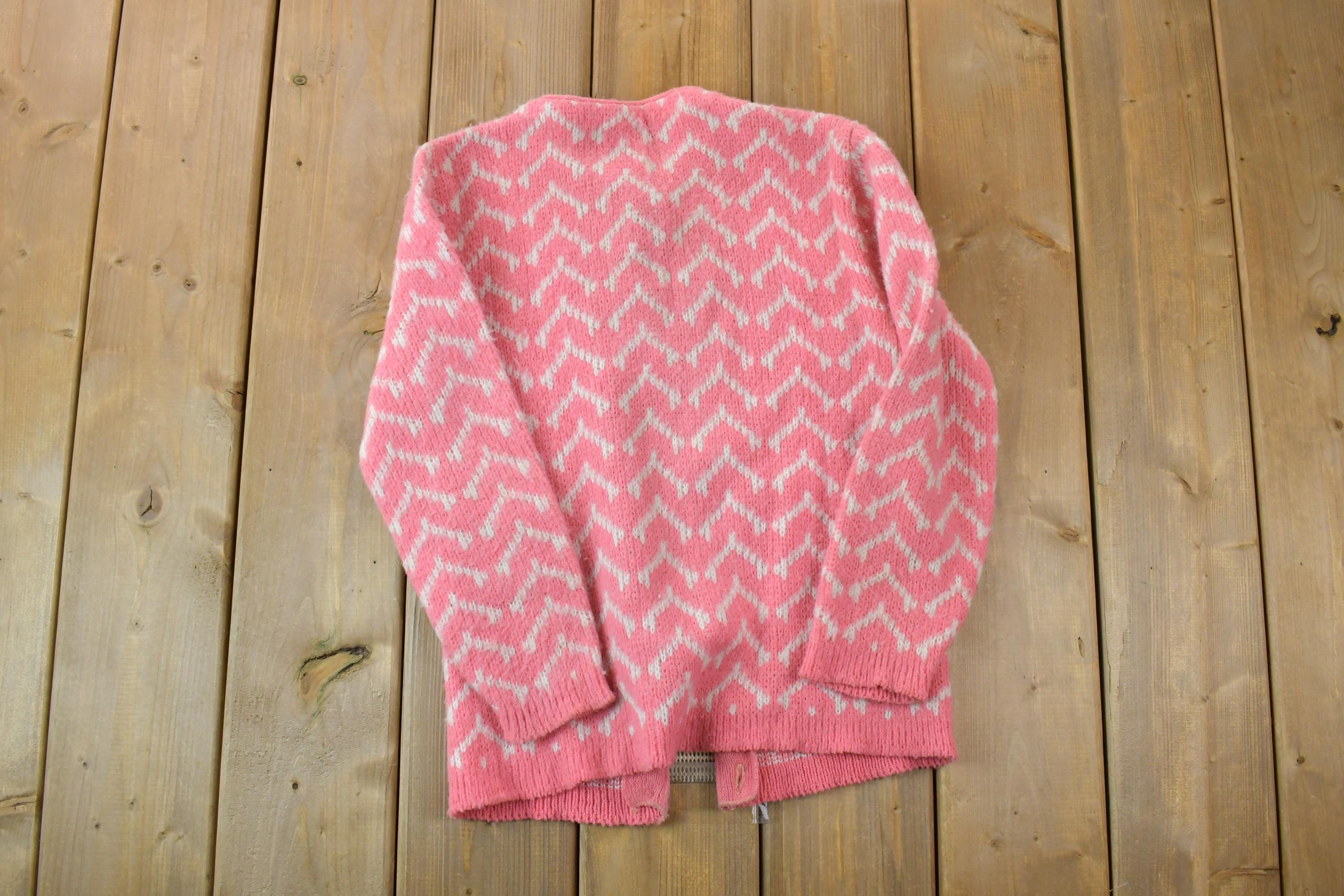 Vintage 1990s Pink Knit Crewneck Button Up Sweater