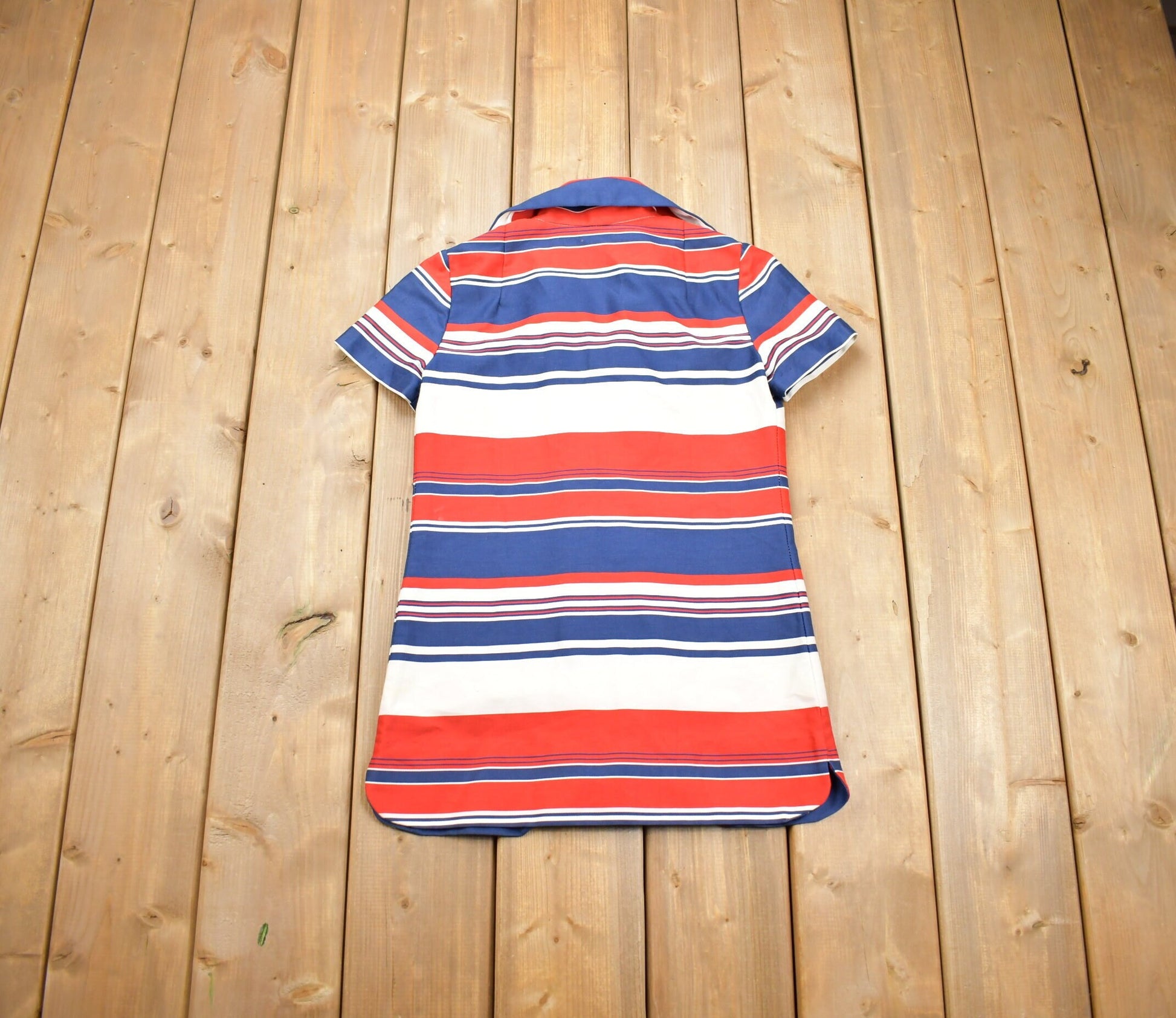 Vintage 1970s Striped Women's High Collared Button Up Shirt Dress