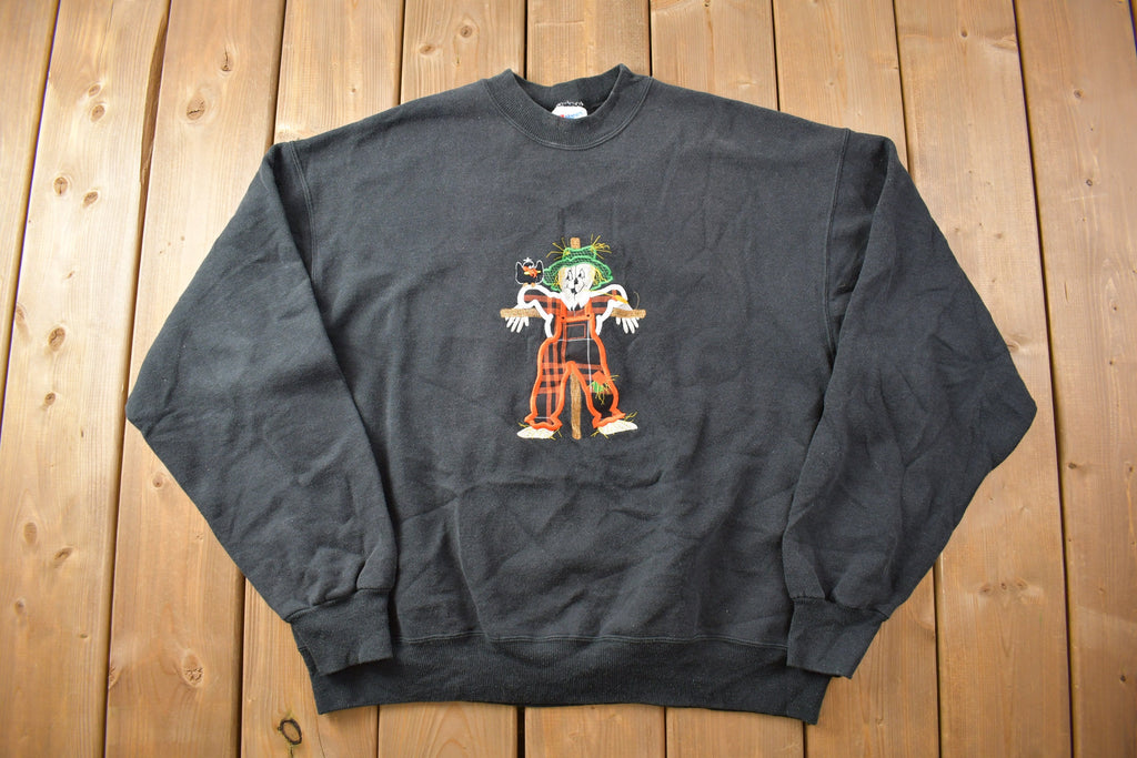 Vintage 1990s Scarecrow Embroidered Graphic Crewneck Sweatshirt