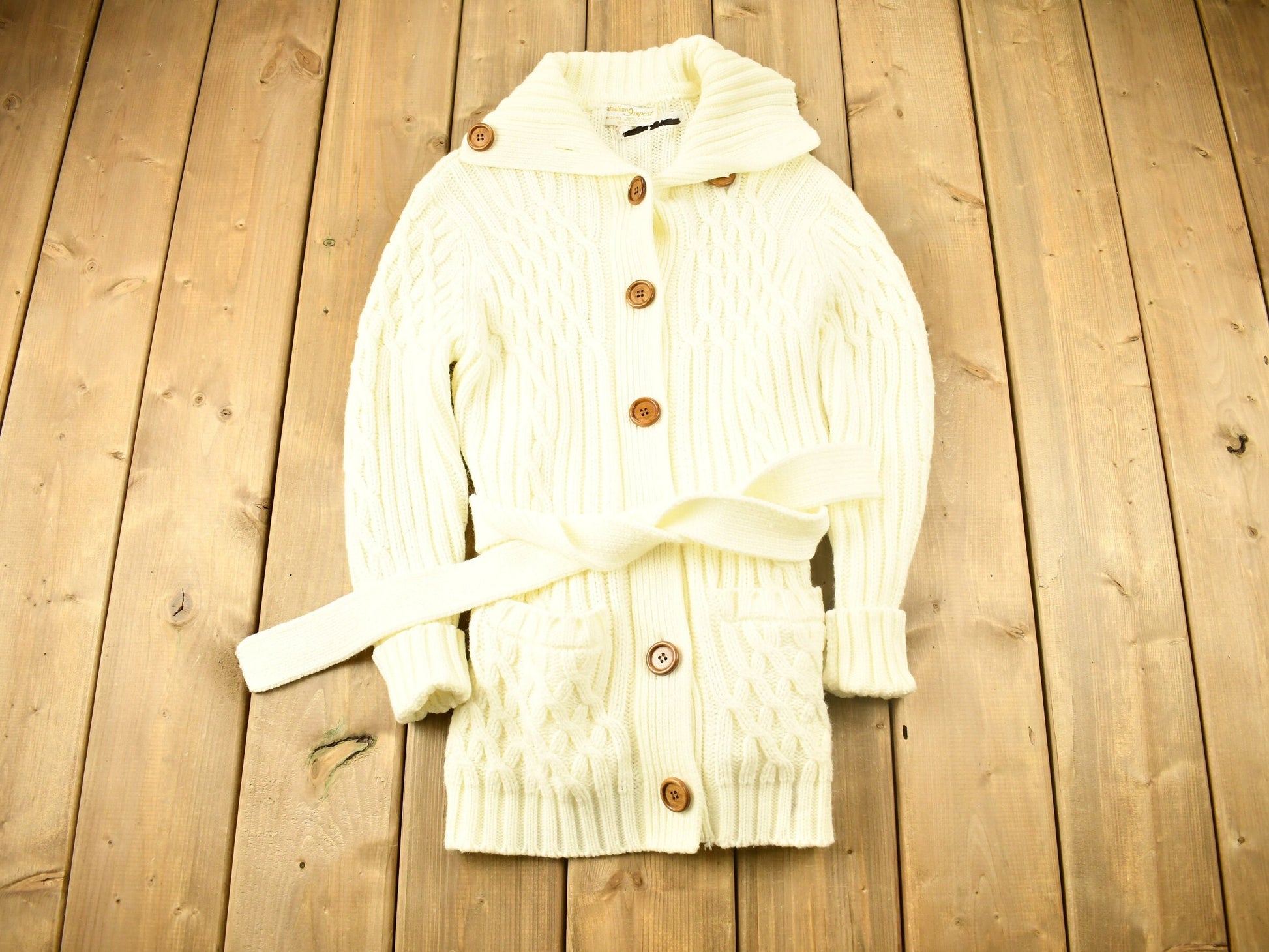 Vintage 1980s Afashion Import Cable Knit Cardigan Sweater
