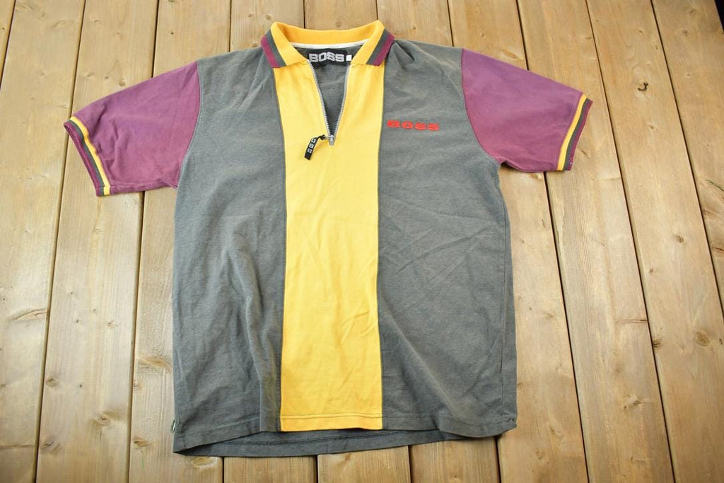Vintage 1990s Boss Zip Up Polo Style Colour Block Shirt