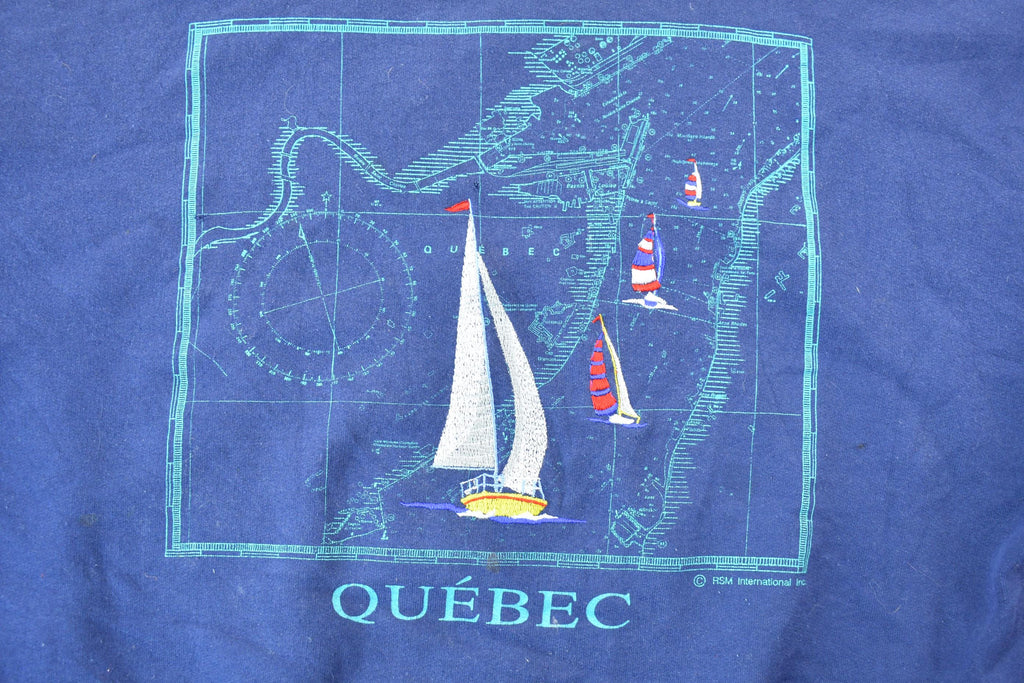 Vintage 1990s Graphic and Embroidered Quebec Sailing Crewneck Sweatshirt