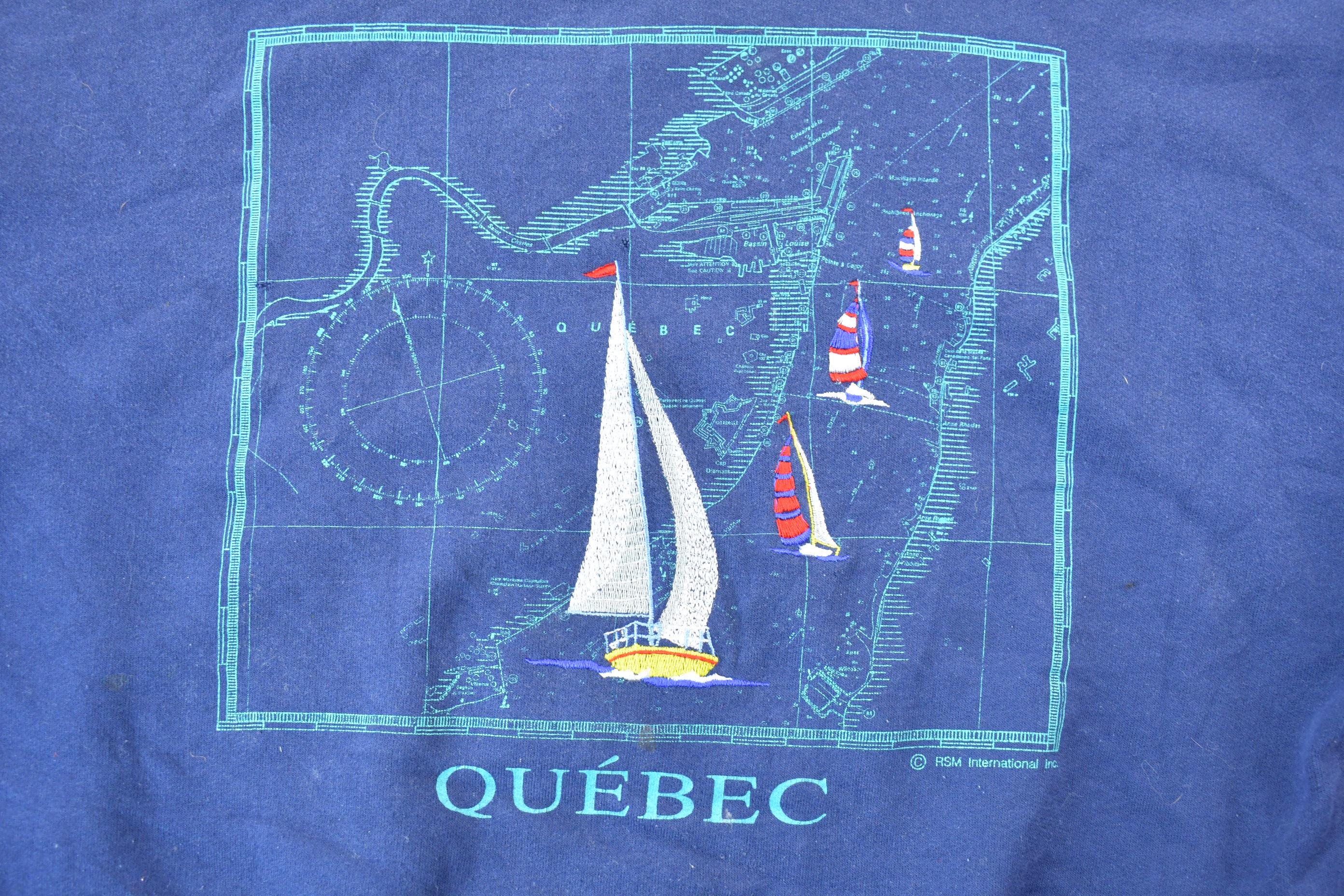 Vintage 1990s Graphic and Embroidered Quebec Sailing Crewneck Sweatshirt