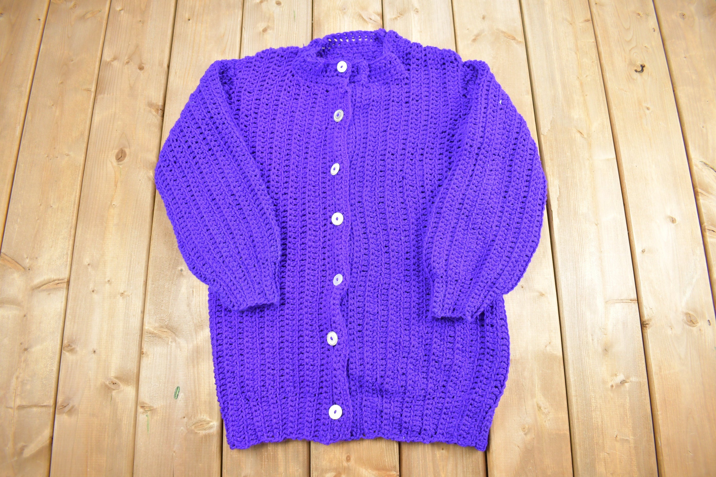 Vintage 1990s Hand Knit Cardigan Sweater