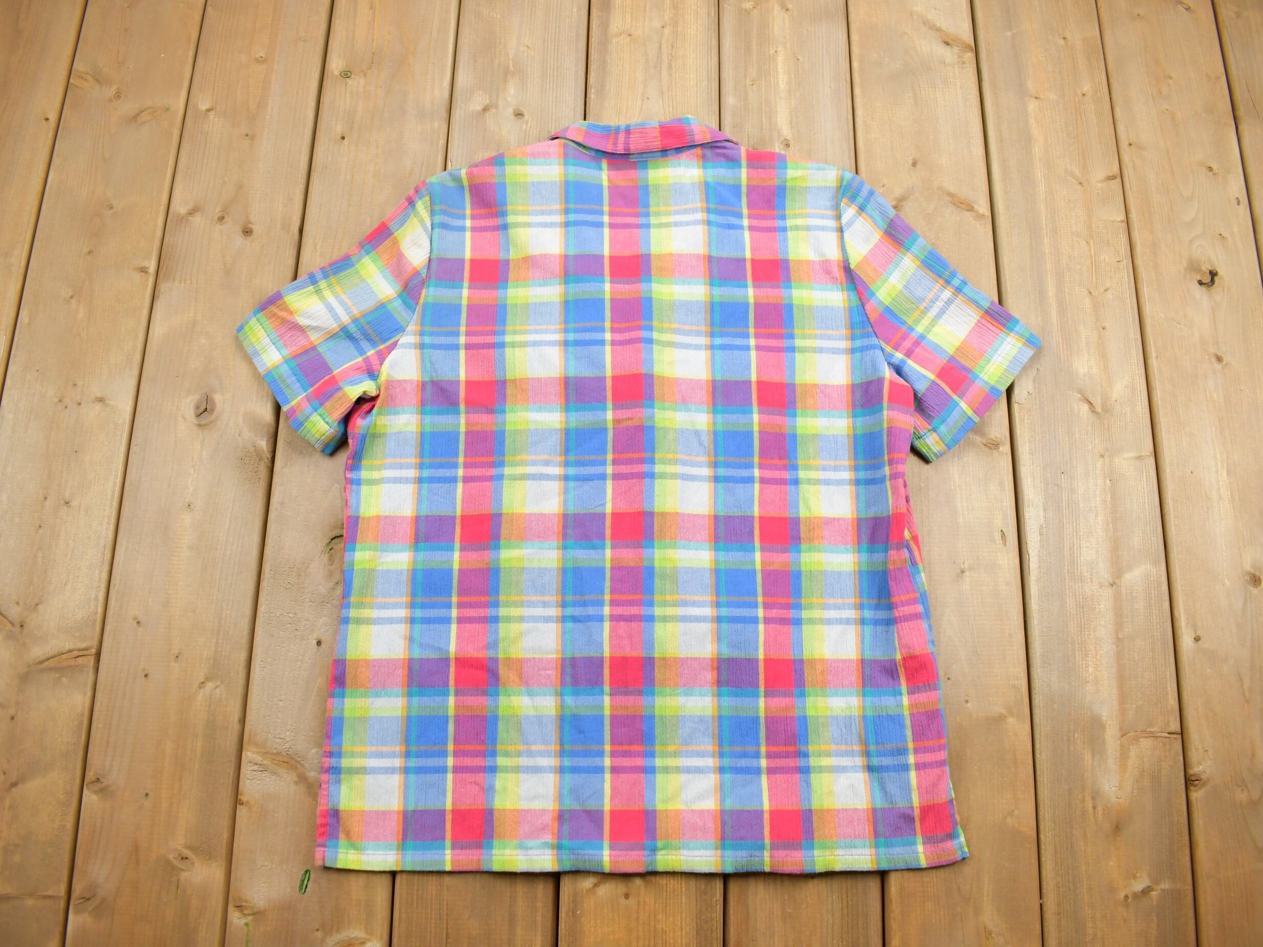 Vintage 1990s Colorful Plaid Short Sleeve Button Up Shirt