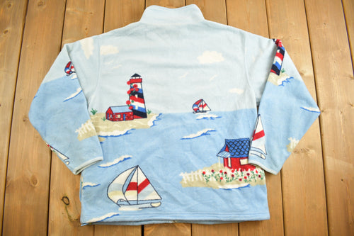 Vintage 1990s Northern Reflections Sailing Boat Theme Fleece Sweater