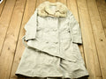 Vintage 1970s Off White Leather With Grey Fox Trim Penny Lane Trench Coat