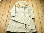 Vintage 1970s Off White Leather With Grey Fox Trim Penny Lane Trench Coat