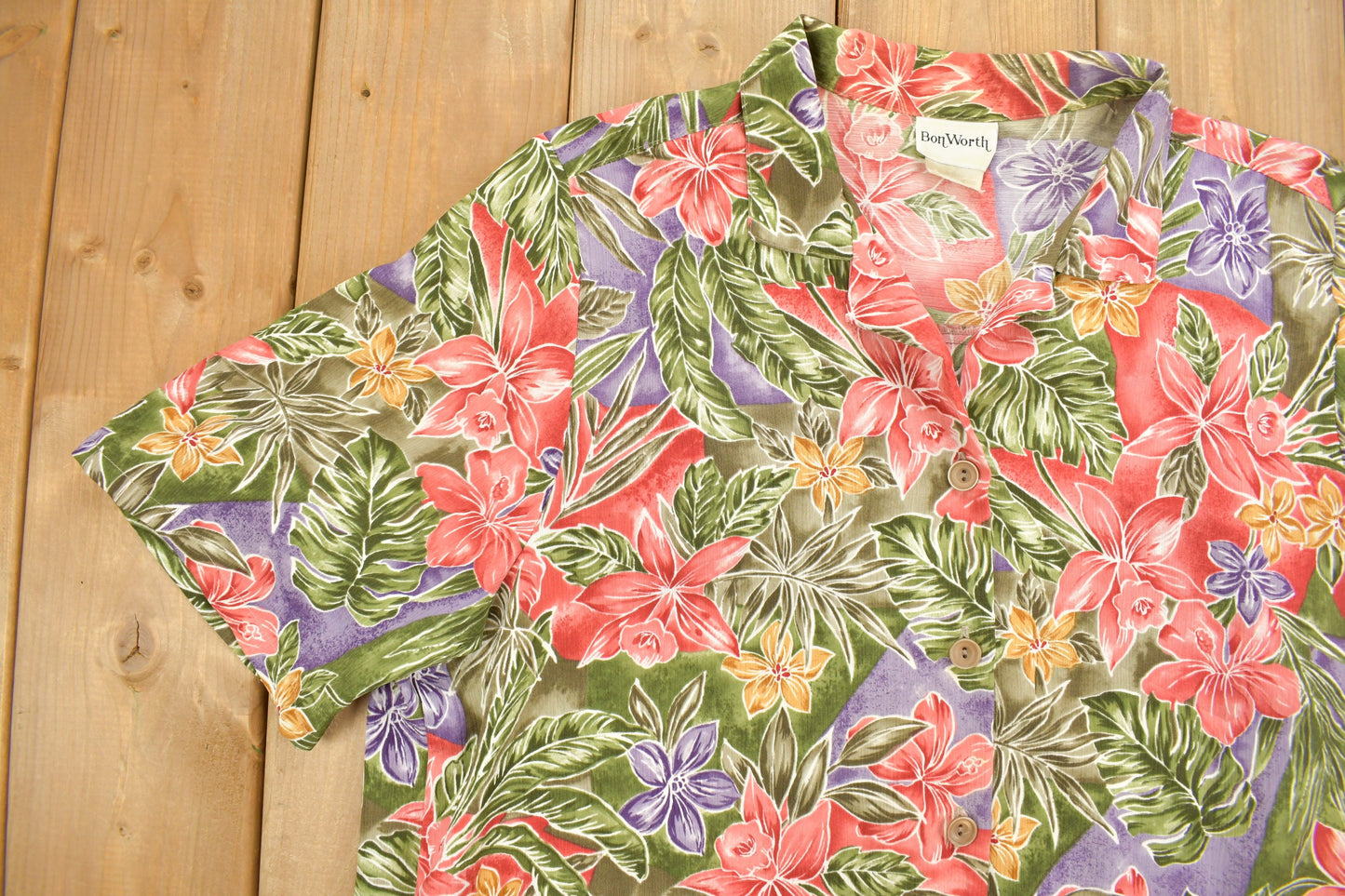 Vintage 1980s BonWorth Hawaiian Button Up Shirt / 80s Button Up / Floral Pattern / Casual Shirt / Party Shirt / Beachwear