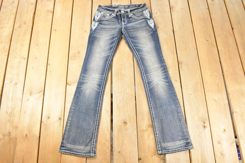 Vintage Deadstock Y2K Grace In LA Bedazzled Bootcut Low Rise Jeans Women's Size 26 x 32