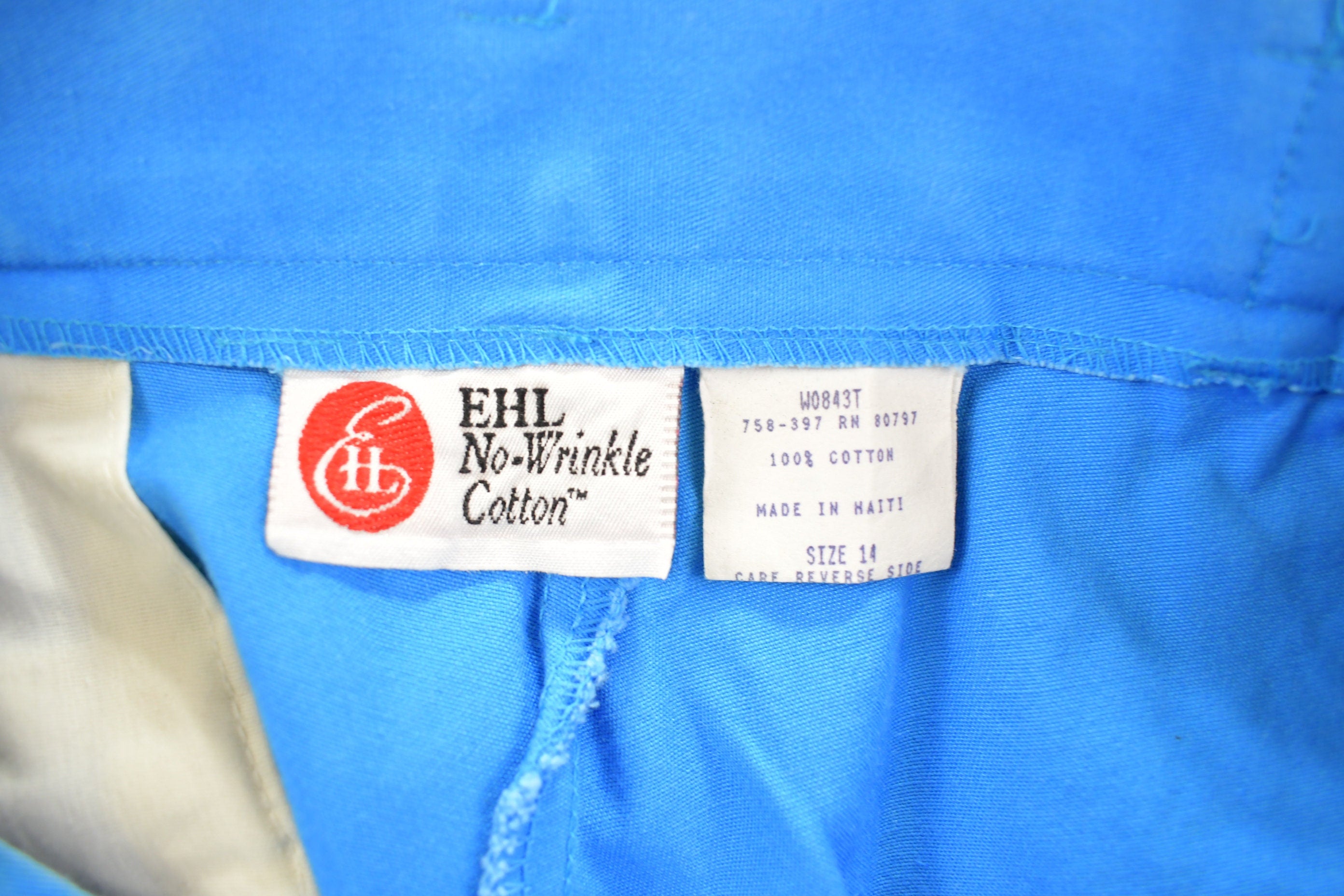 Vintage 1990's Blue EHL No Wrinkle Cotton Pleated Pants 30-32 x 28