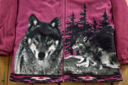 Vintage 1990s Winter Wolf Theme Fleece Sweater