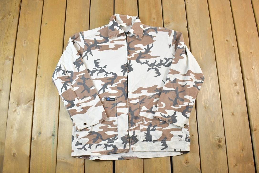 Vintage 1990's Excalibur Military Camo Light Button Up Spring Army Jacket