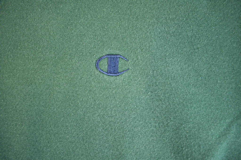 Vintage Y2K Green Champion Small Logo Embroidered Crewneck Sweatshirt - XL