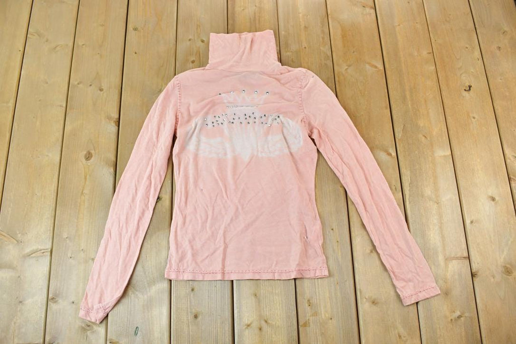 Women Vintage Pink Vigoss Y2K T-Shirt / Vigoss Grunge Skull Print / Contrast Stitch / Internet Famous Clothing / Over Dyed / Y2K Bedazzled