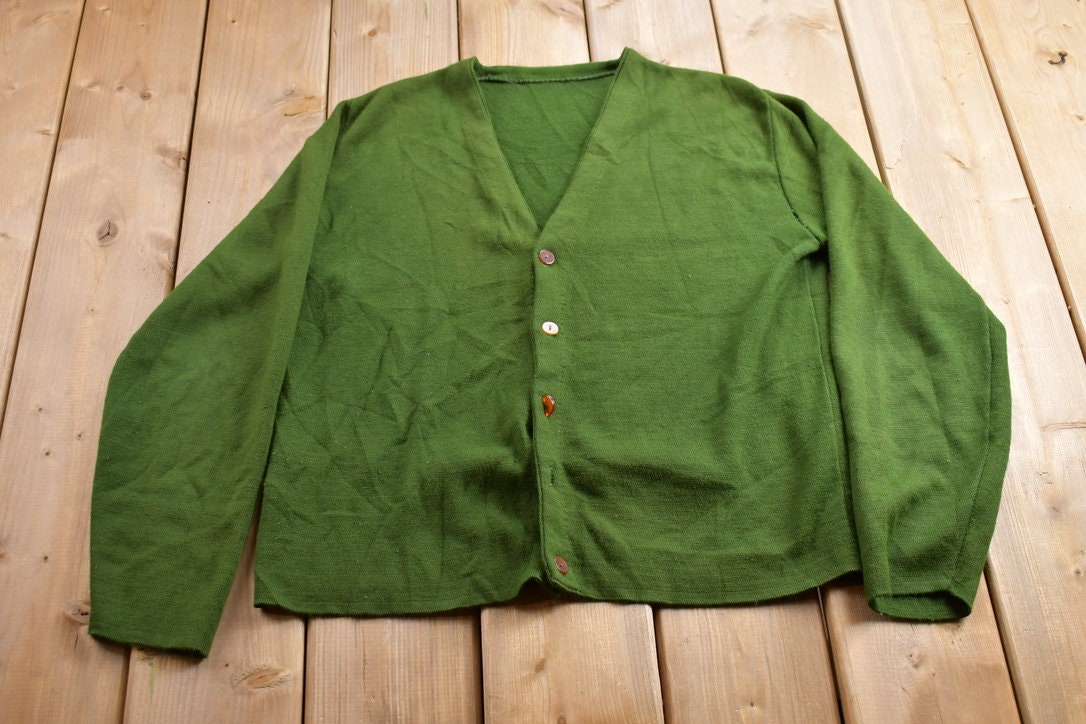 Vintage 1990s Green Blank Cardigan Sweater