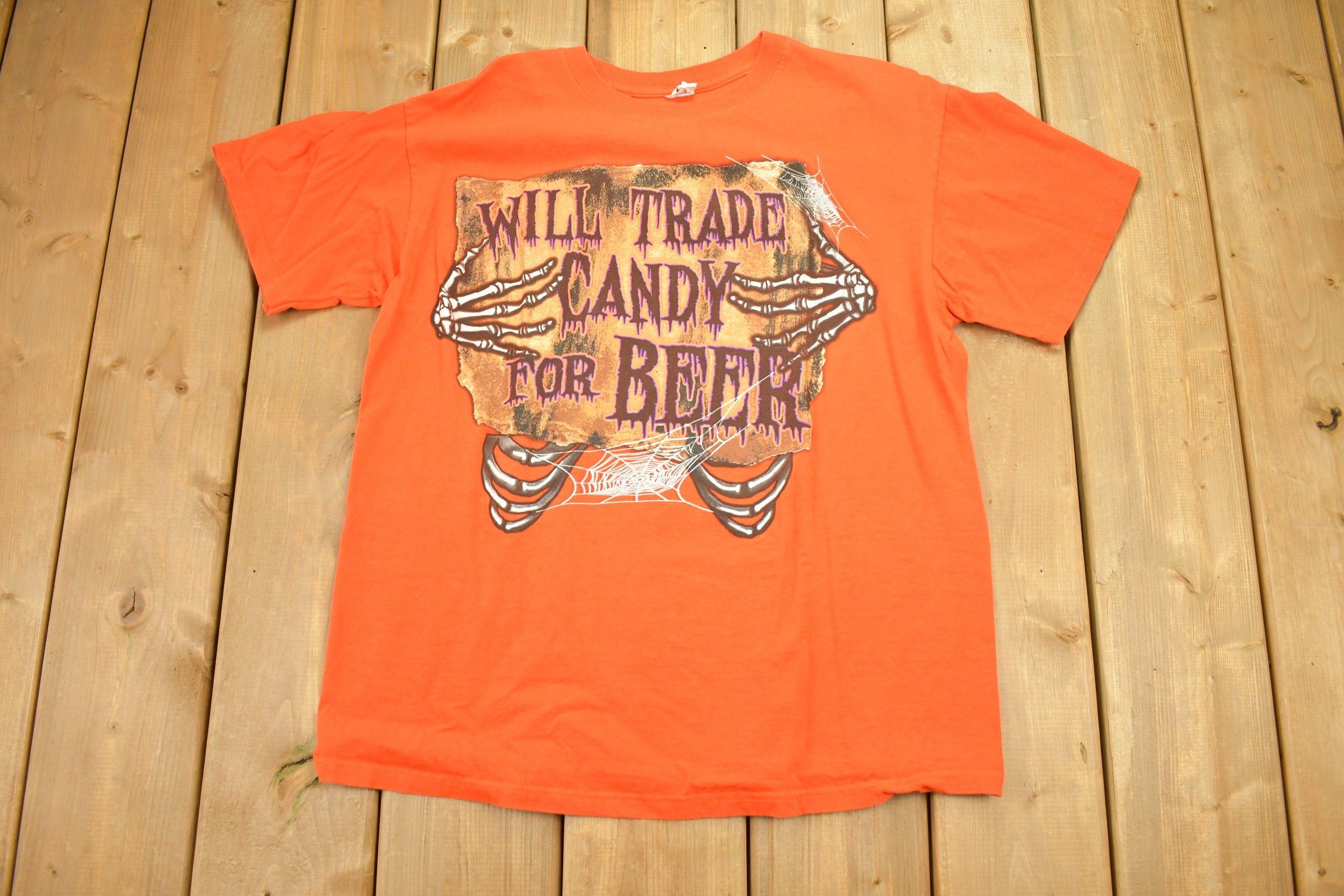 Vintage 1990s Will Trade Candy For Beer Halloween T-Shirt
