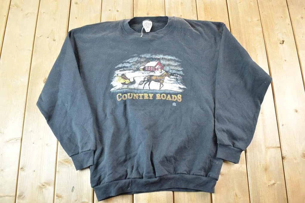 Vintage 1990s Country Roads Crewneck Sweatshirt Mens XL / 90s Souvenir Crewneck / Vintage Souvenir Crewneck / Streetwear / Travel