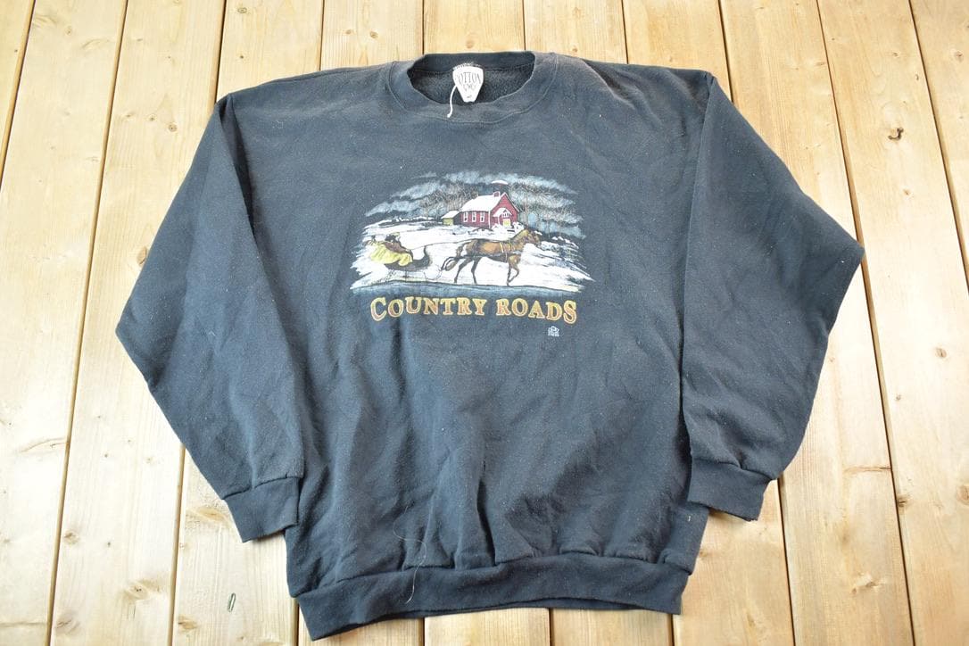 Vintage 1990s Country Roads Crewneck Sweatshirt Mens XL / 90s Souvenir Crewneck / Vintage Souvenir Crewneck / Streetwear / Travel