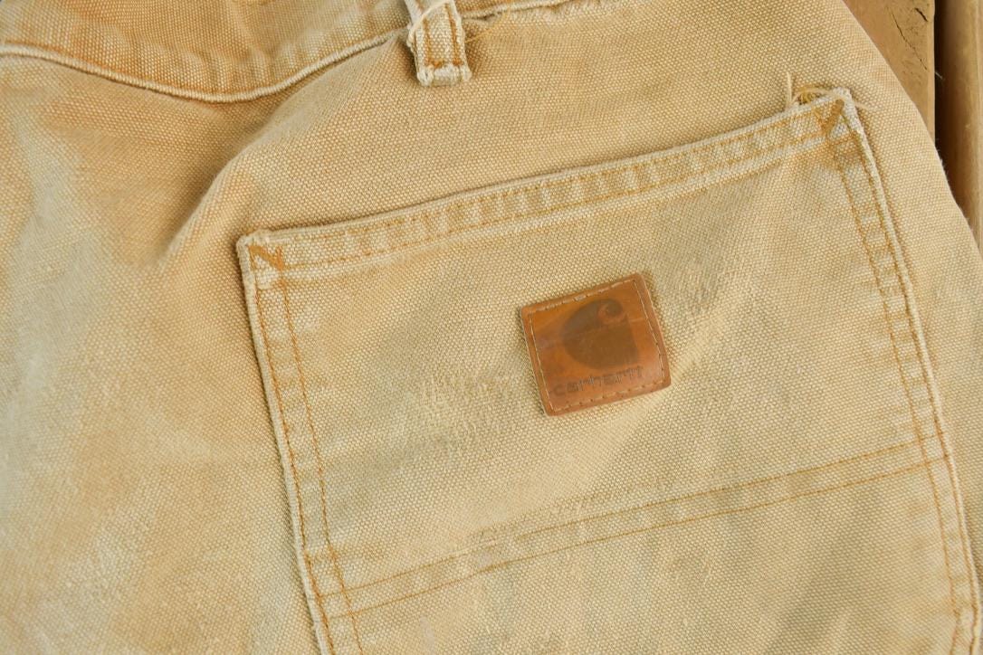 Vintage 1990s Carhartt Lined Tan Denim Work Jeans Size 38