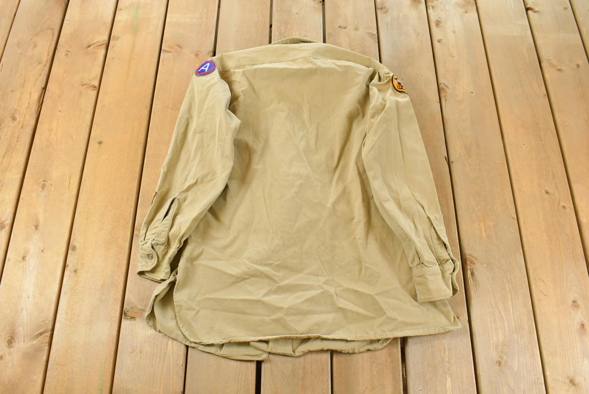 Vintage 1940s WW2 Tank Destroyer Unit Button Up Officer Shirt Men's Medium