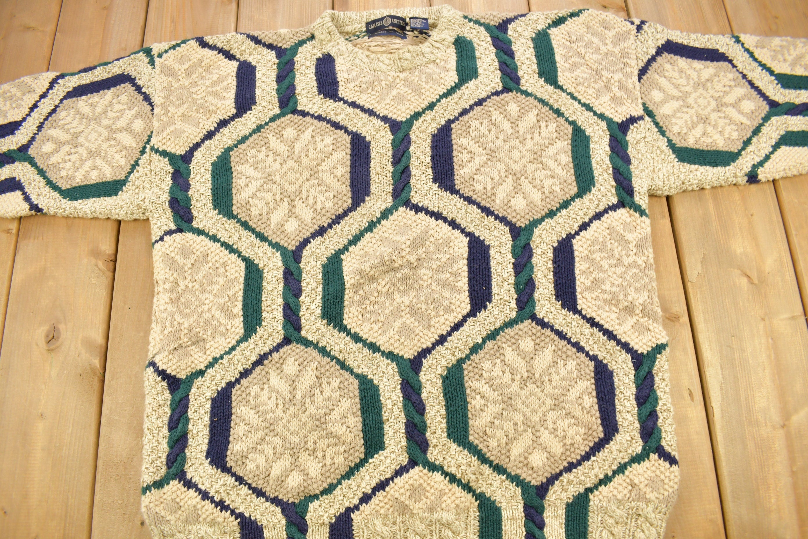 Vintage 1990s Carlisle Knitters Geometric Hand Knitted Crewneck Sweater
