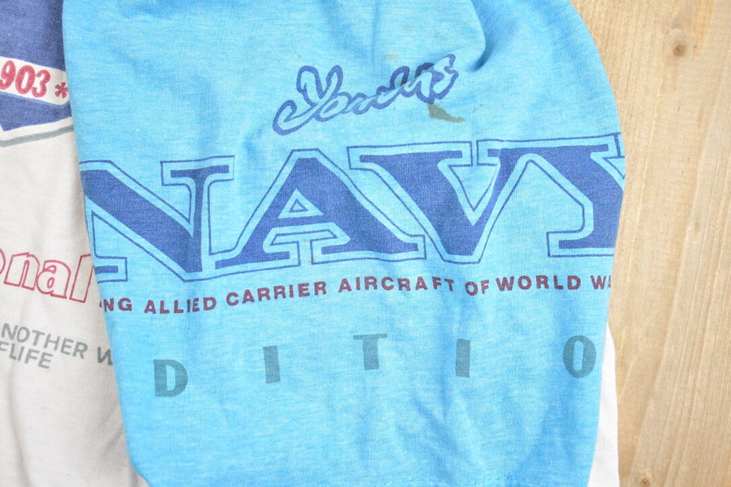 Vintage 1990s Youths Navy Graphic T-Shirt