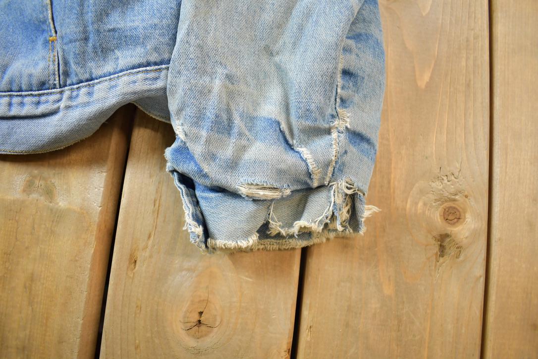 Vintage 1990s Distressed Faded Wrangler Synthetic Fur Lined Jean Jacket