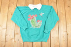 Vintage 1990s Morning Sun Hummingbird Graphic Print Collared Sweatshirt Women's L