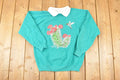 Vintage 1990s Morning Sun Hummingbird Graphic Print Collared Sweatshirt Women's L / Made In USA / 90's Destination Sweater
