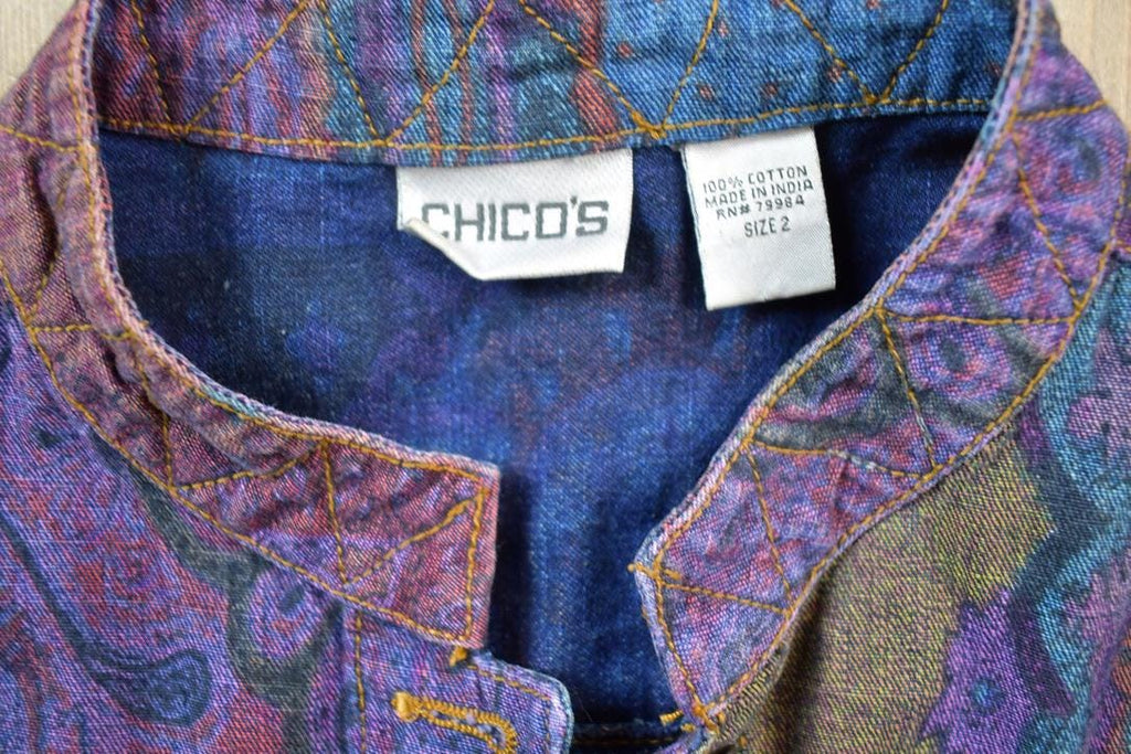 Vintage 1990s Chico Abstract Pattern Trippy Jean Jacket Made In USA