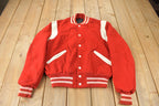 Vintage 1970s Leather & Wool Blank Varsity Jacket Made In USA