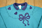 Vintage 1980s Embroidered Hearts Graphic Raglan Cut Crewneck