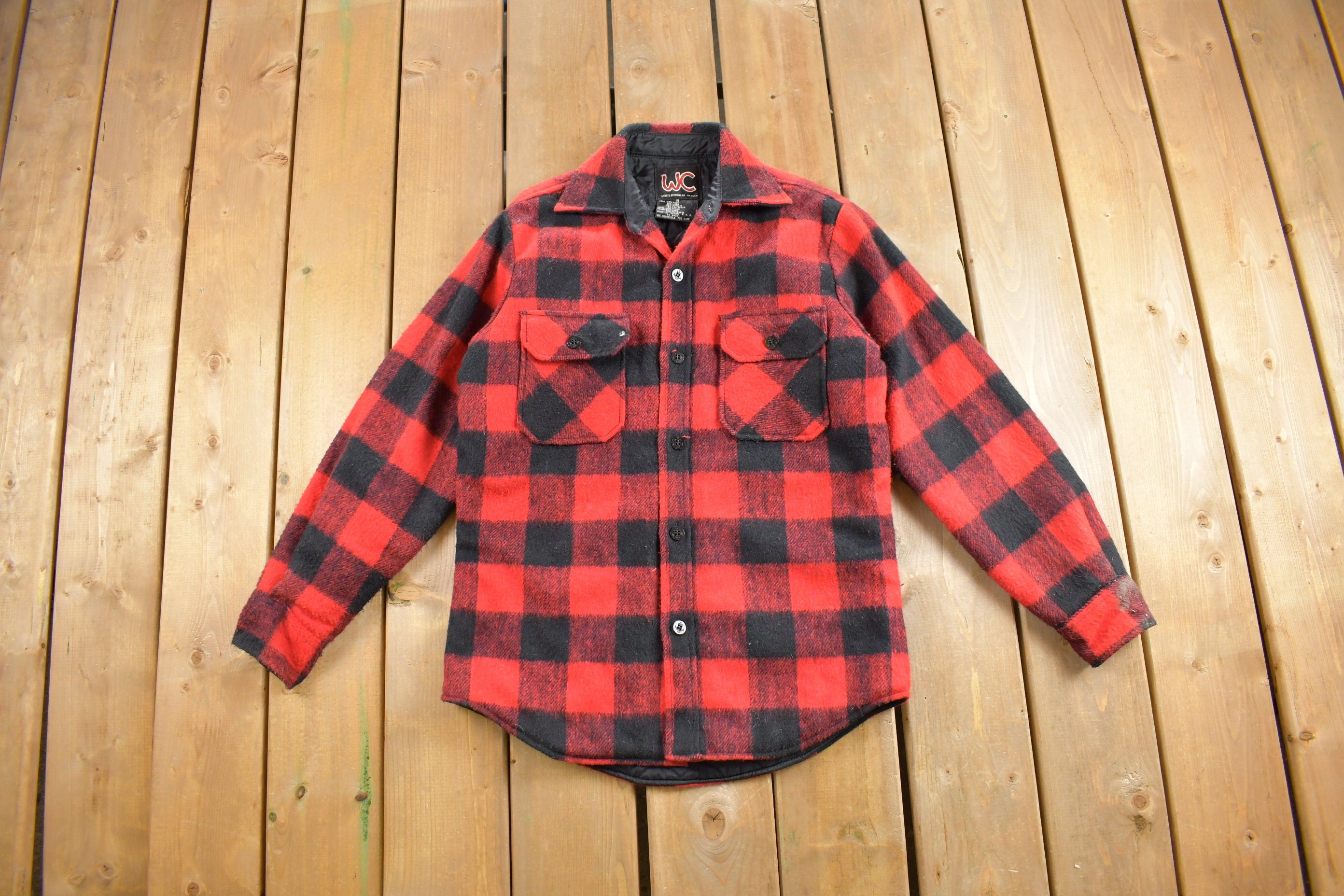 Vintage 1980s WC Buffalo Plaid Wool Button Up Shirt