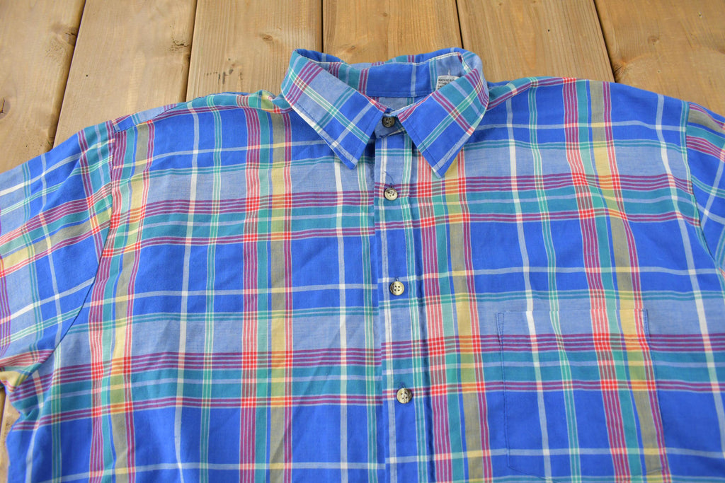 Vintage 1990s Key Elements Plaid Short Sleeve Button Up Flannel Shirt