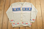 Vintage 1990s Cottage Cove Button Up All Over Print Heart And Bear Knit Crewneck Sweater