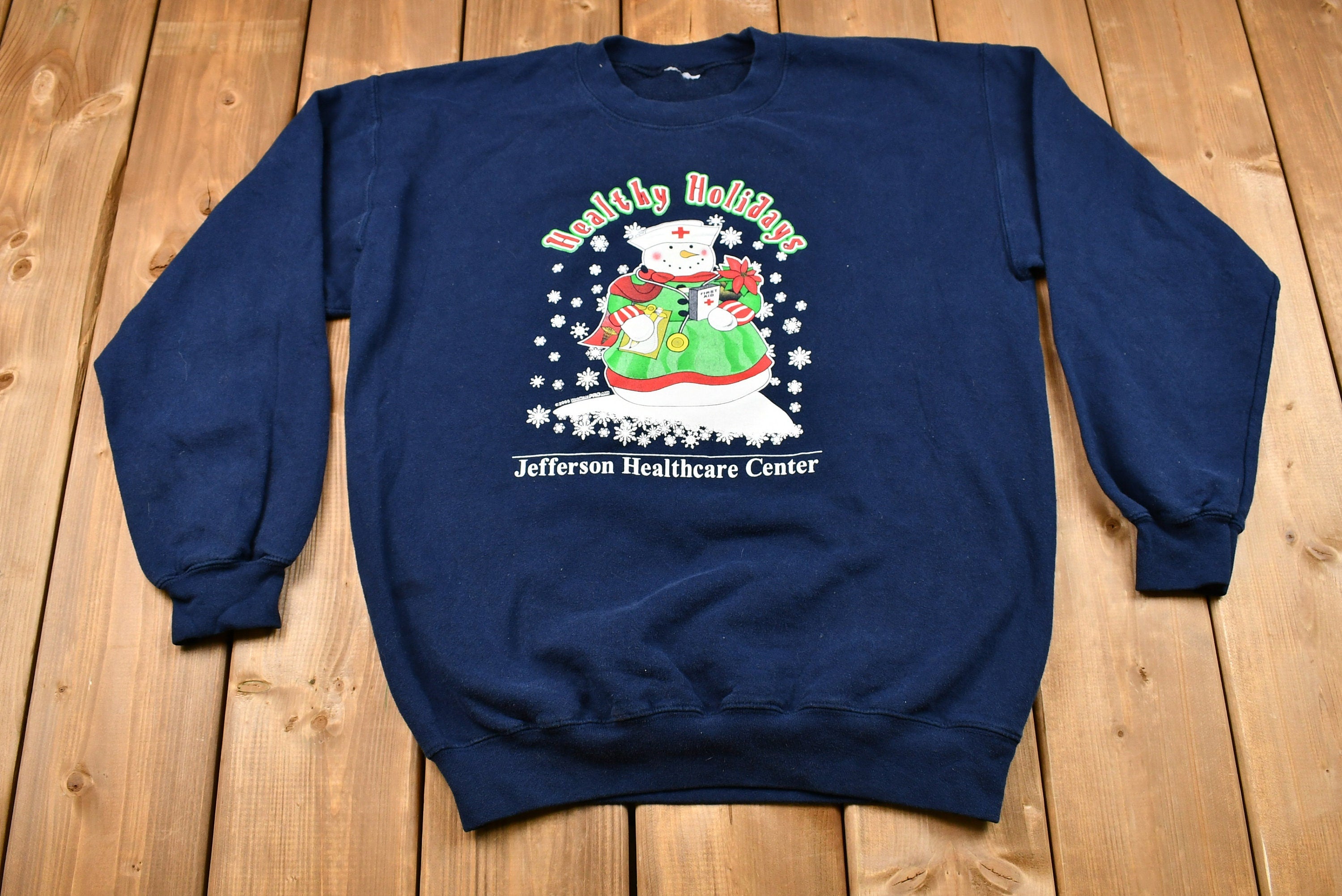 Vintage Healthy Holidays Jefferson Healthcare Center Christmas Sweater , Holiday Crewneck , Winter Wear , Festive Graphic Print