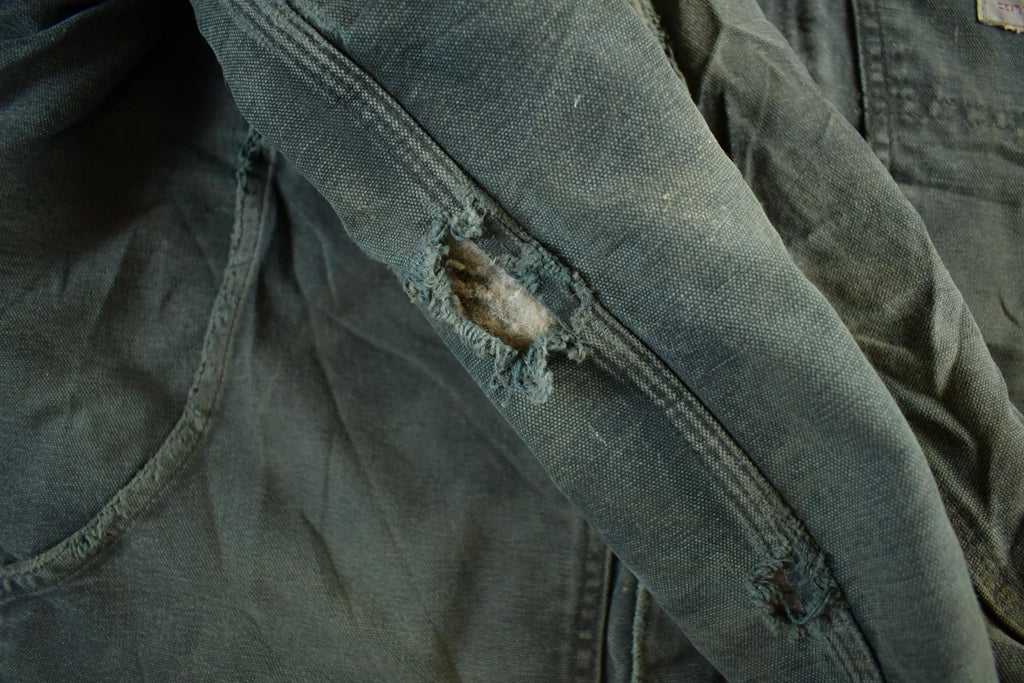 Vintage 1990s Distressed Carhartt Canvas Hooded Jacket Men's 40  Thrashed Sun Faded Work Wear