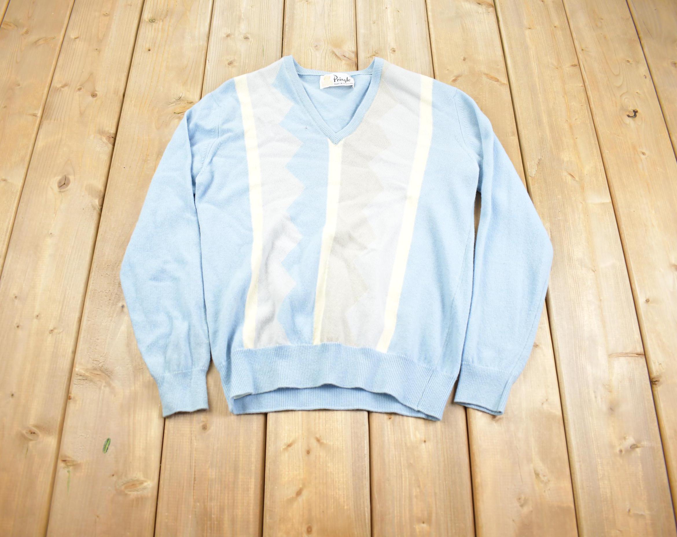 Vintage 1980s Pringle Knit V-neck Sweater Made In Scotland