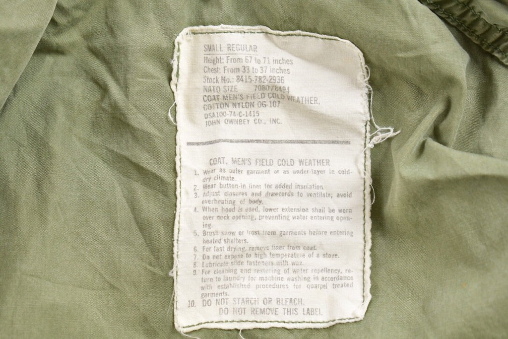 Vintage 1974 Military Army Sateen Field Jacket