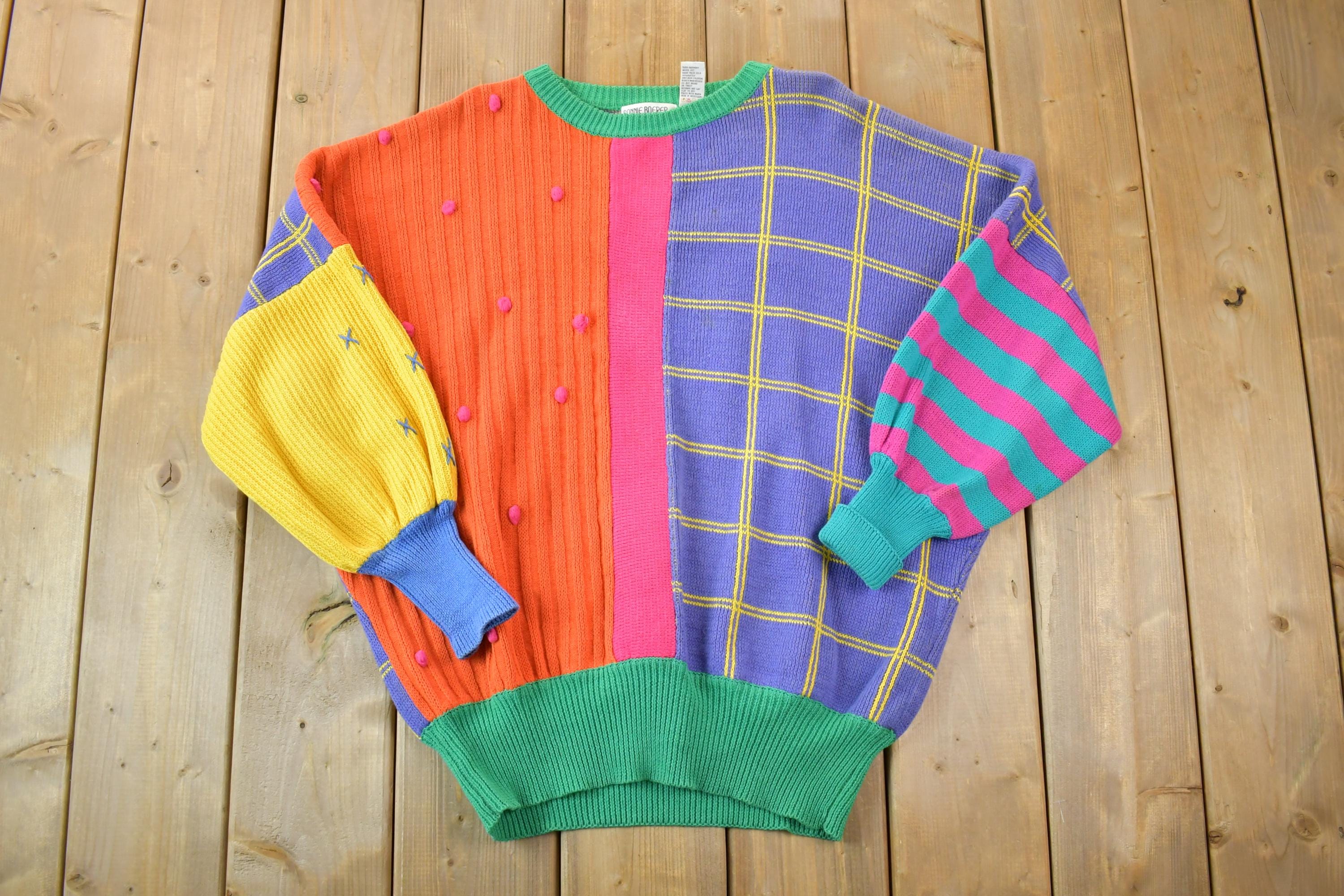 Vintage 1990s Bonnie Boerer PRET Knit Crewneck Colour Block Sweater