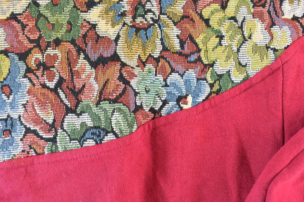 Vintage 1990s Euro Joy Floral Embroidered Quarter Zip Crewneck Sweatshirt