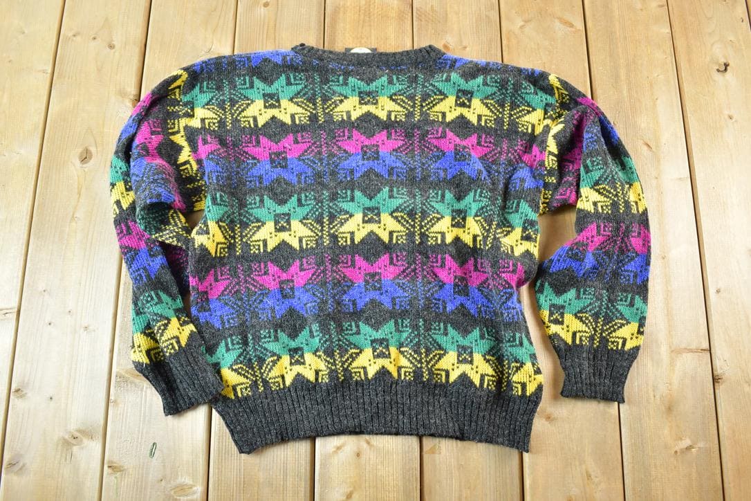 Vintage 1990s Knit Abstract Pattern Crewneck Sweater Mens L