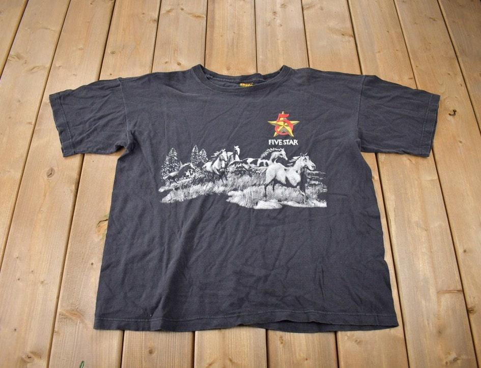 Vintage 1990s Five Star Horse Theme Graphic T-Shirt Made In USA