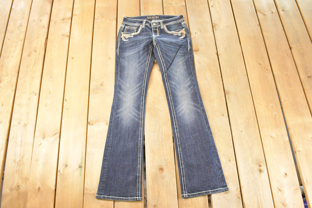 Vintage Deadstock Y2K Grace In LA Bedazzled Bootcut Low Rise Jeans Women's Size 26 x 31