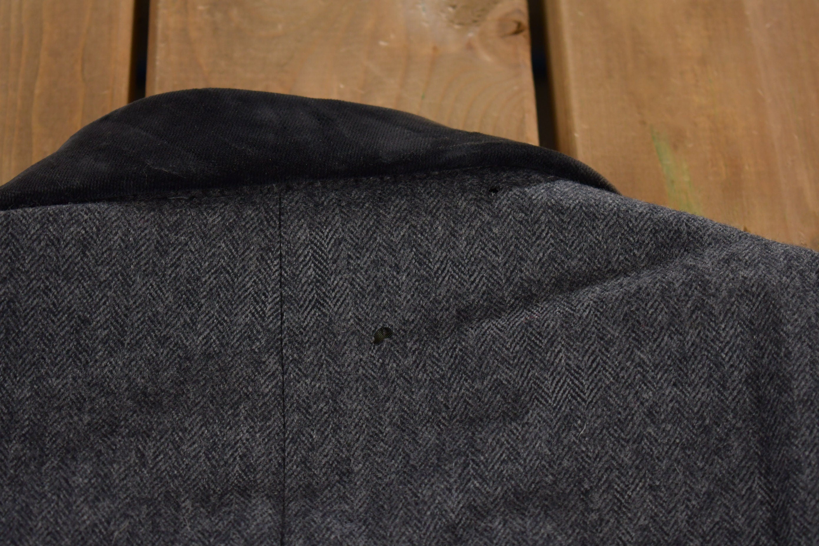 Vintage 1980s Cricketeer Herringbone Fur Collar Over Coat
